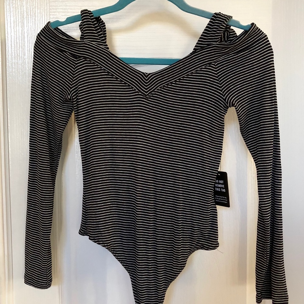 Black/White Stripped Body Suit